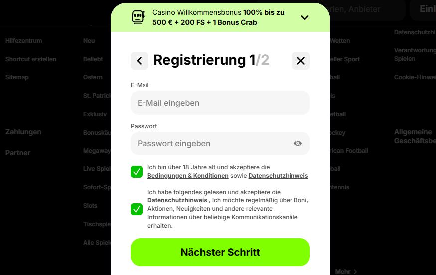 Registriere dein neues Spinit Casino Konto schnell