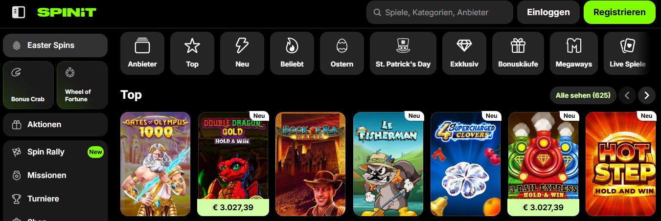 Suche und spiele deine Lieblingsslots bei Spinit Casino