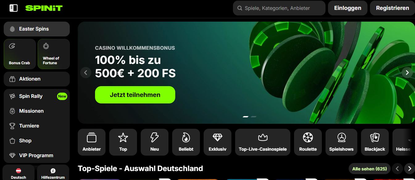 Claim Spinit Casino Willkommensbonus 500 Euro heute